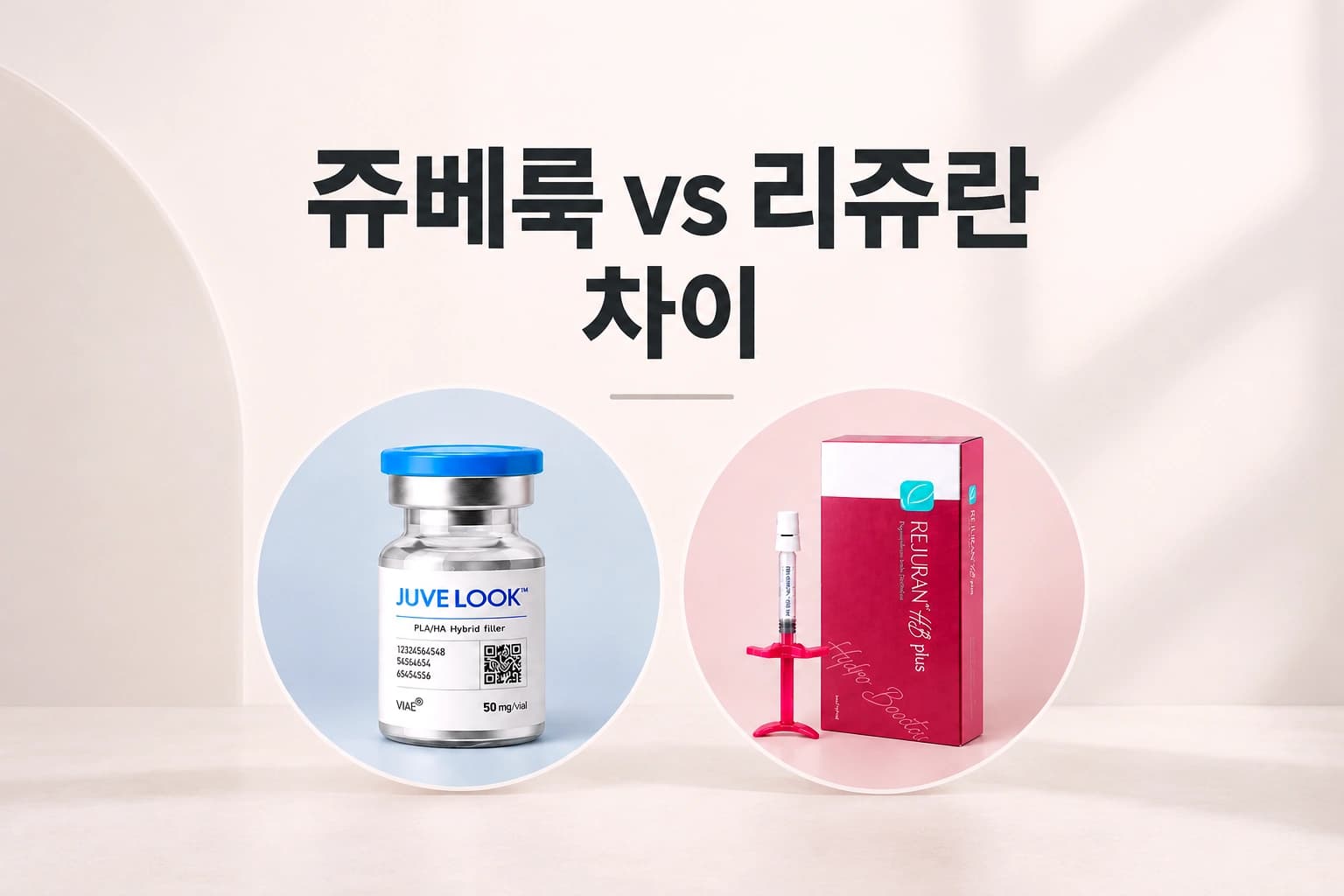 쥬베룩과 리쥬란 제품을 나란히 배치한 스킨부스터 차이 비교 썸네일