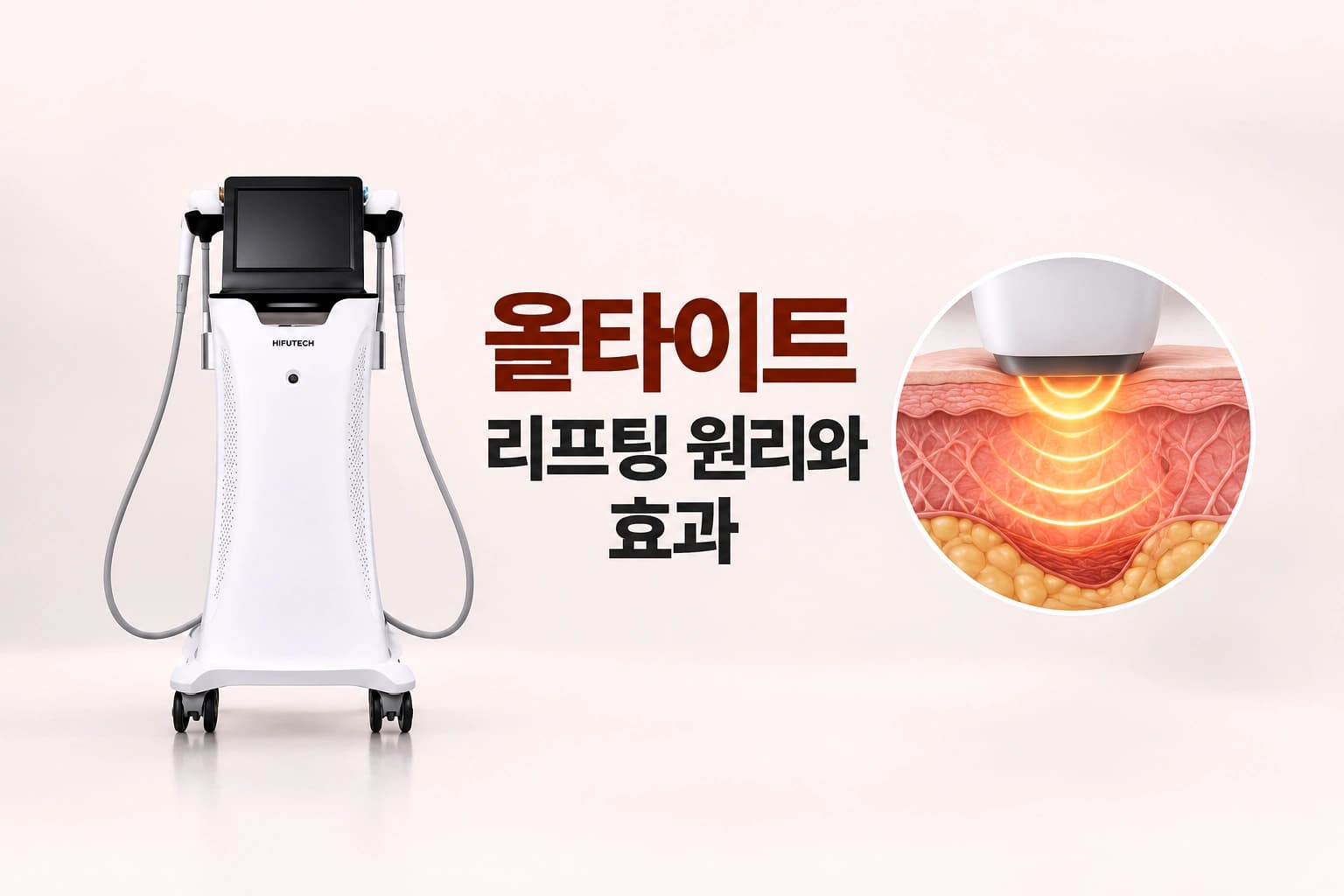 올타이트 장비와 피부 단면도를 활용해 리프팅 원리와 효과를 보여주는 썸네일